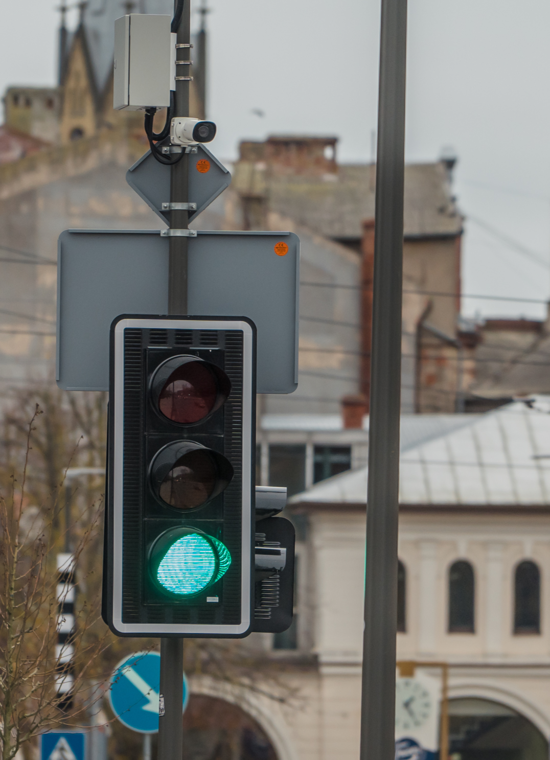 Traffic light showing green walking signal